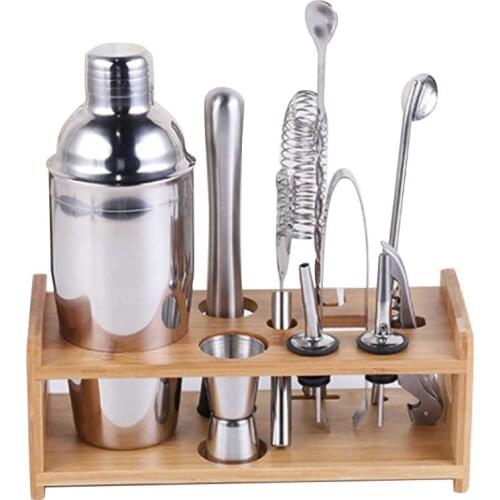 Bar Shaker Cocktail Accessories Barware Boston Drink For Bartender Set Jigger Tools Stainless Steel Mixer 550/750ML Wooden Rack