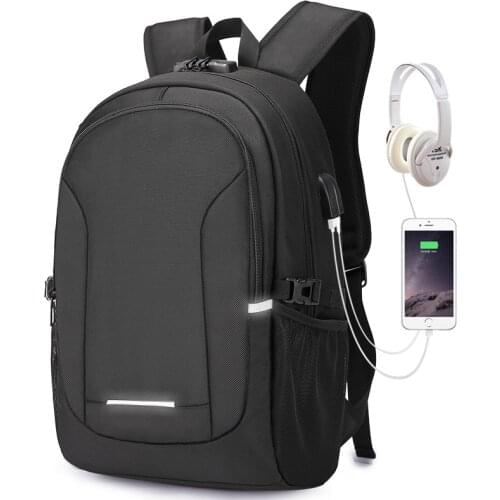Large Laptop Backpack Men Women Black College Bag Anti-Theft Password School Bagpack 15.6" USB Backpacks" Reflective Strip