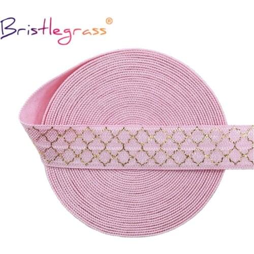 BRISTLEGRASS 2 5 10 Yard 5/8" 15mm Gold Grid Foil Print Foldover Elastic FOE Spandex Band Tape Hair Tie Headband DIY Sewing Trim