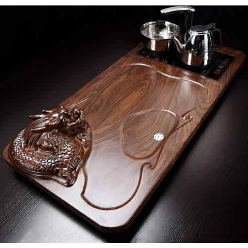 Solid wood tea tray Drainage water storage kung fu tea set Drawer tea room board table Chinese tea room ceremony tools