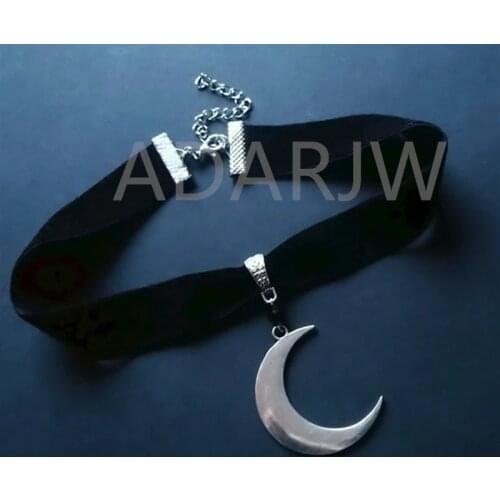 Crescent moon choker thick black velvet with jewelry large silver color charm gothic witchy choker gift fashion 2019 new pendant