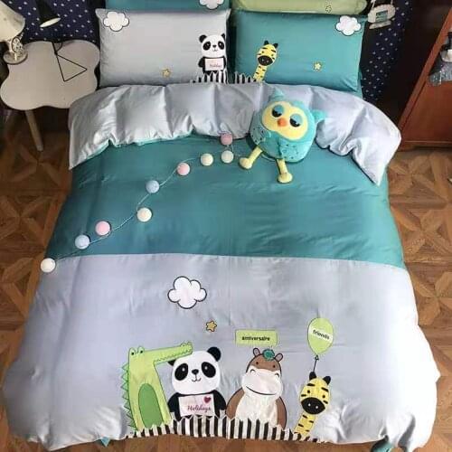 All cotton childrens cartoon cloth embroidery sets, pure cotton student animation bedding