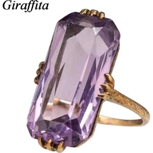 Long Shape Acrylic Purple Stone Rings for Women Fashion Bridal Wedding Party Ring Elegant Lady Accessories Trendy Jewelry