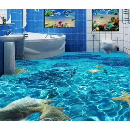 Home Decor 3D Floor Wallpaper Clear sea water For Bathroom bedroom Living Room Photo Printing Self-adhesive non-slip Wall