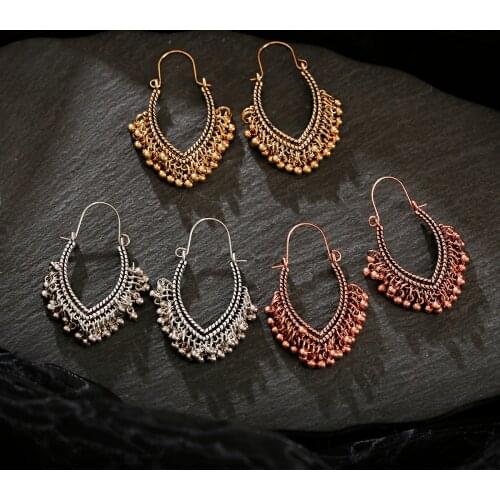 Ethnic Geometric Golden Silver Color Indian Earrings Jewelry Vintage Dangle Statement Earrings For Women Bohemian Earings Gifts