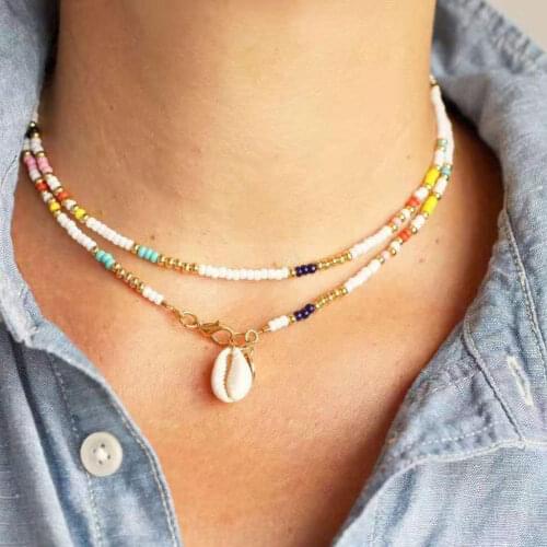 European and American fashion fashion items Bohemian style colorful rice Bead Necklace personality Shell Necklace female