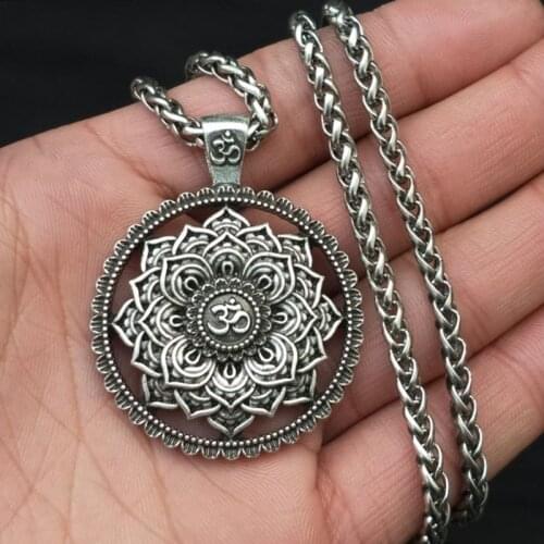 Indian Mandala Flower Necklace Mandala Pendant Zen Yoga OM Viking Necklace Flower of Life