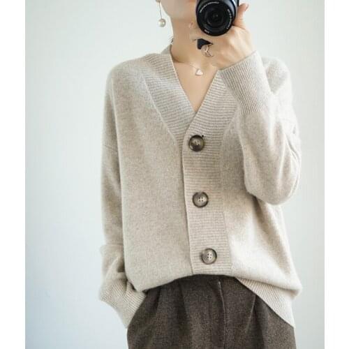 Lafarvie Korean Style Wool Blend Cardigan Women Femme Knitted Sweater Ropa Mujer 2021 Oversize Tops Long Sleeve Casual Loose