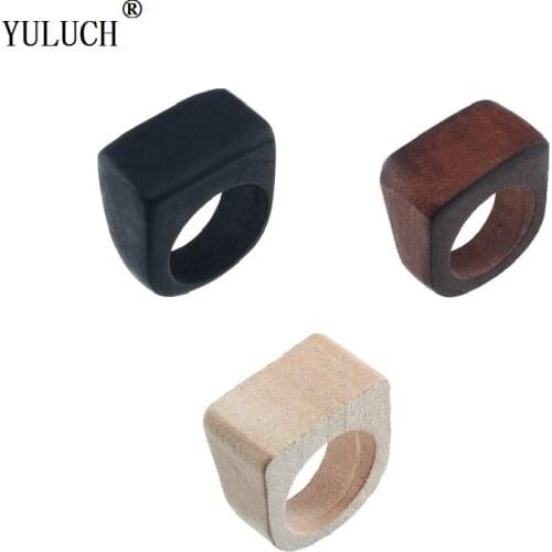 YULUCH 3 Colors Natural Wooden Rings Geometric Bohemia Style Wood Rings For Woman Girls Party Prom Fashion Jewelry