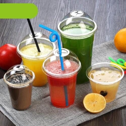 Disposal cup party props Thicken Transparent Disposable Beverage Plastic Cups Cold Drinking Fruit Juice Packaging Cup with Lids