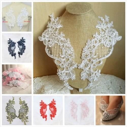4Pcs/Lot Wedding Dress Lace Applique Flower Patch Sequin Fabric Bride Hair Shoes Veil Decoration For Clothes Accessories Sew On