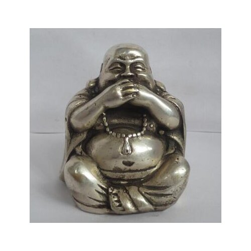 Copper Brass Home Art & Collectible Tibet silver Carved "No Say " Buddha Figurine/Tibetan Buddha Statue