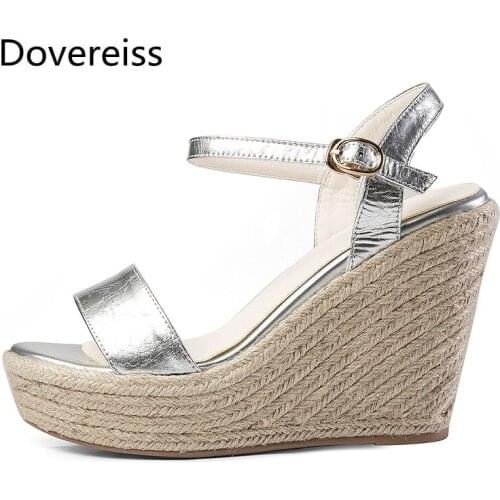 Dovereiss Fashion Summer Womens Shoes Buckle Silver Elegant Waterproof Narrow band Femmes Wedges Sandales Consice
