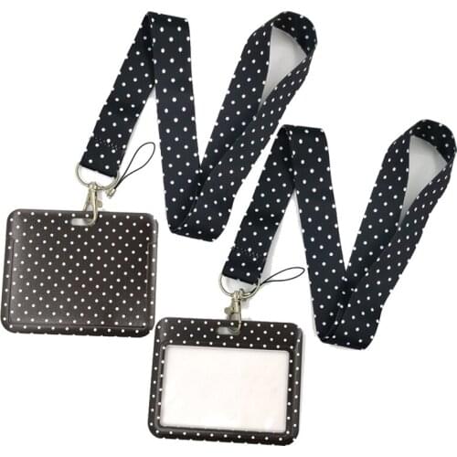 Black spot Wave Point Fashion Lanyard ID Badge Holder Bus Pass Case Cover Slip Bank Credit Card Holder Strap Card Holder