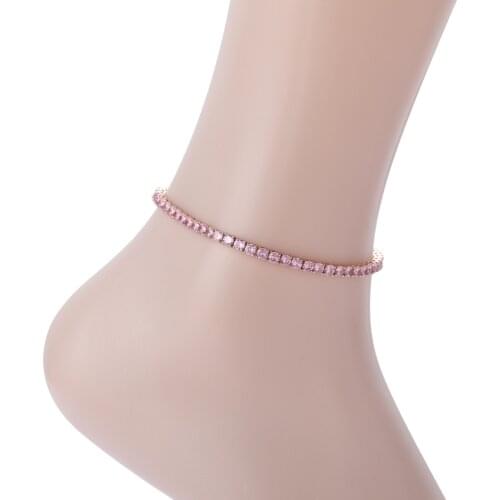 Fashon Anklet 9inch 10inch Brass 4mm CZ Tennis Chain 3 color For Women Foot Jewelry A004