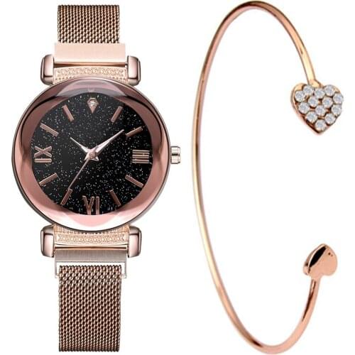Ms Fashion Creative Net Belt Quartz Watch + Bracelet Set Boutique Packaging Gifts the Right --- 2 Pcs/set