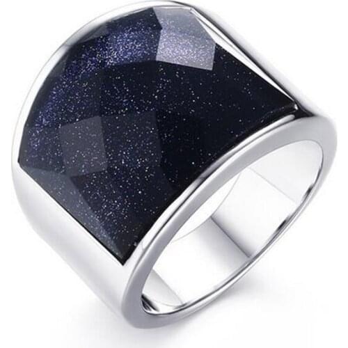 NEW Fashion Luxury Natural Big Stone Rings For Men 316L Stainless Steel Rings Blue Gravel Cool Titanium Ring