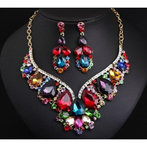 MYDANER Luxury Femme Bijoux Multicolor AAA Glass Earrings Necklace Jewelry Sets for Women Wedding Party Fashion Jewelry
