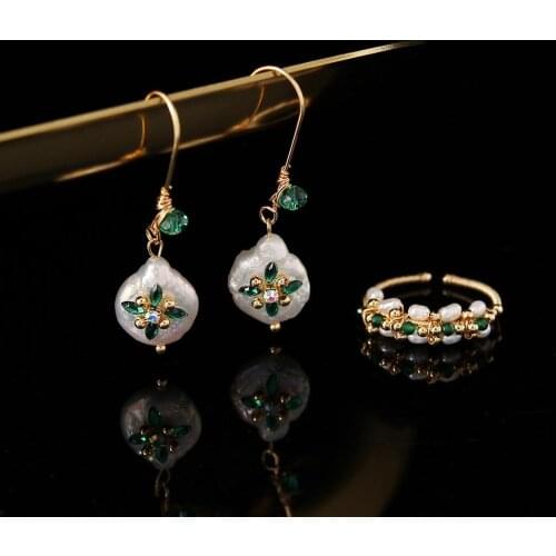 Natural Freshwater Pearl Sets For Women Party Pearl ring Drop Earrings Handmade Design Fine Jewelry Gift