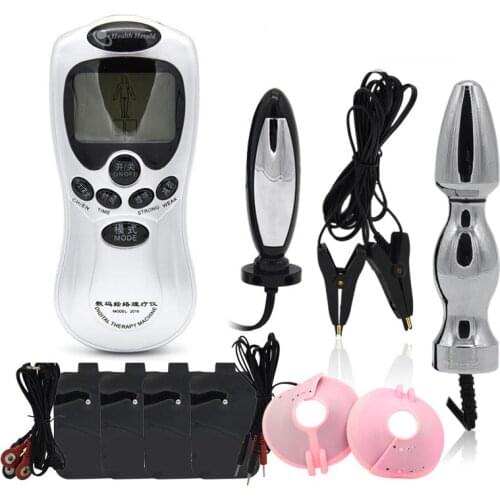 Electro Shock Kits Anal Plug Penis Rings Nipple Clamps Body Massage Pads, Medical Themed Electric Stimulate Sex Toys For Men