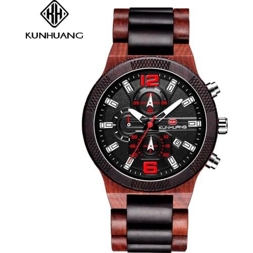 2020 New sports wood watch multifunctional quartz mens watch wood watches large dial watch gift fashion