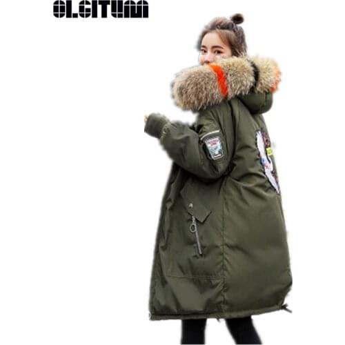 New 2020 Winter Cotton Jacket Loose Cotton Coat Women Embroidered Long Sleeve Large Fur Collar Cotton Coat Female CC633
