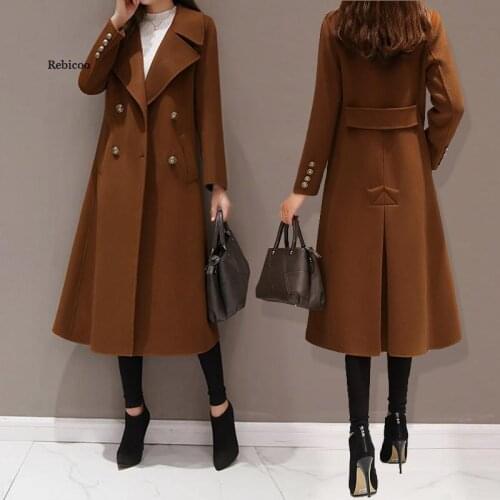 New Winter Women Woolen Coat Fashion Casual Double-breasted Long Coat Elegant Female Jacket Casaco Feminino Black Plus Size 5XL