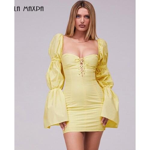 Autumn Dress Puff Sleeve Long Sleeve Embroidery Hollow Out Retro Elegant Dress Ladies Sexy Long Square Collar Dress Ladies Party