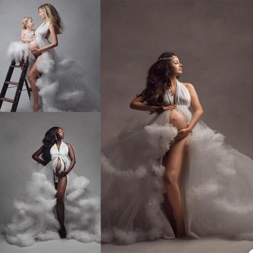 Sexy Halter Maternity Dresses Pregant Women Prom Dresses Evening Gowns Plus Size Tiered Ruffle Photoshot Dress Vestido De Novia