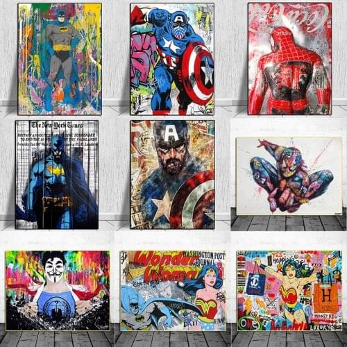 Graffiti Marvel Poster Canvas Painting Spiderman Superhero Home Decoration Wall Art Birthday Gift Kid Boy Bedroom Decor Cuadros
