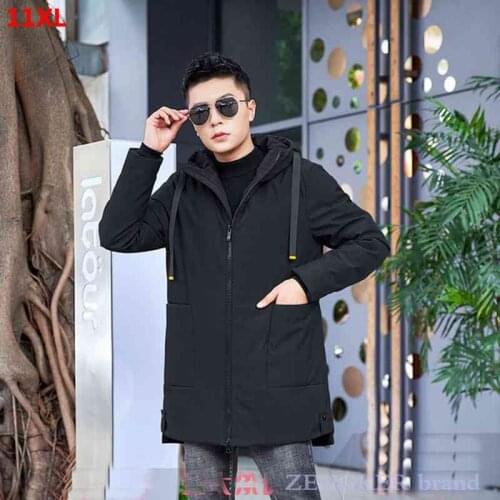 Winter down jacket mens mid-length thick white duck down new hooded business daily youth down jacket 6XL 7XL 8XL 9XL