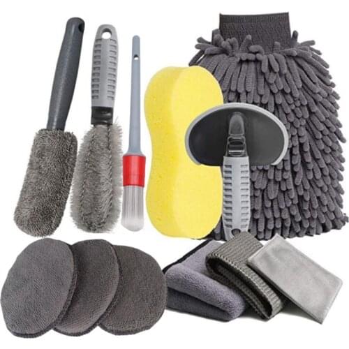 12pcs Car Cleaning Tire Brush Microfiber Car Long Reach Wheel Rim Detailing Brush Non Scratch Motorbike Rim Care Washing Tool