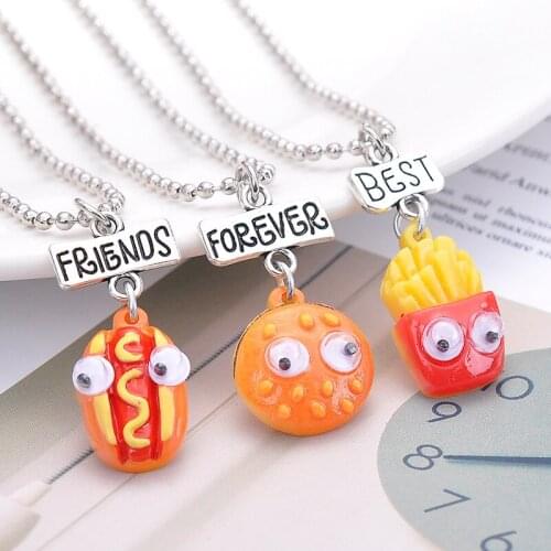 Cute Beaded French Fries Necklace Burger Sweater Chain Pendant Necklace Men and Women Couple Dropshipping