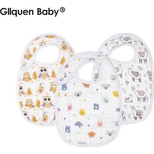 Snap Baby Bib 100% Cotton Muslin 3 Layer Burp Cloth Super Soft & Absorbent for Infants and Toddlers Adjustable with Snaps