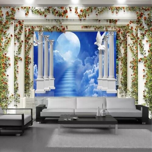 Modern Mural 3d Wallpaper Floral European Roman Column Expanding Space Fantasy Ladder Living Room Bedroom Painting Wallpapers