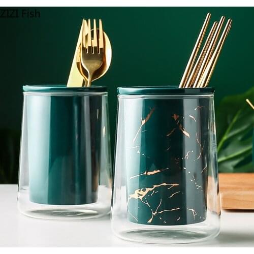 Glass Ceramic Drainer Rack Chopsticks Tube Spoon Fork Cutlery Storage Box Multifunctional Kitchen Utensils Organizer Tools