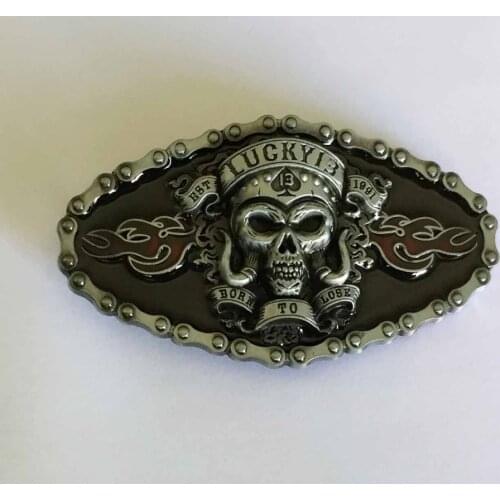Super Cool 3D LUCKY 13 Skull And Fire Metal belt buckles SW-BY615 suitable for 4cm wideth belt with continous stock