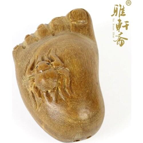 [TZ] Green Sandalwood Hand Carved Jaipur birthday gift small feet contentment Feng Shui Pendant