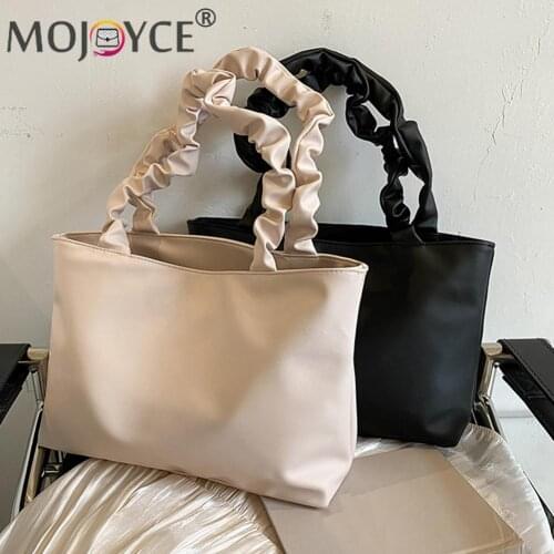 All-Match Pure Color Underarm Bags Women Zipper Pleated Strap Small Shopping Shouolder Bags PU Leather Armpit Bags
