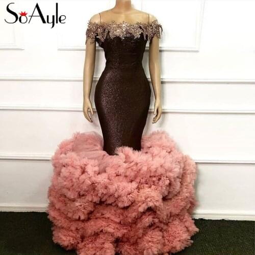 SoAyle Mermaid Off the Shoulder Ruffles Evening Dress Dubai Arabia Fashion Dresses Prom Gowns