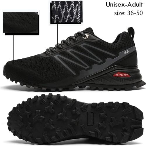 Unisex Large Size 36-50 Reflective Shoelace Black White Outdoor Sports Sneakers Lightweight Trekking Trail Running Walking Shoes