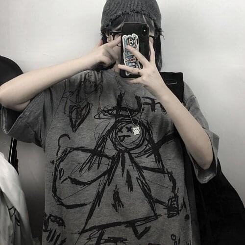 Punk Gothic Grunge clothes T-shirts Loose Streetwear Harajuku Graffiti Print Summer Female clothing Short sleeve Vintage women