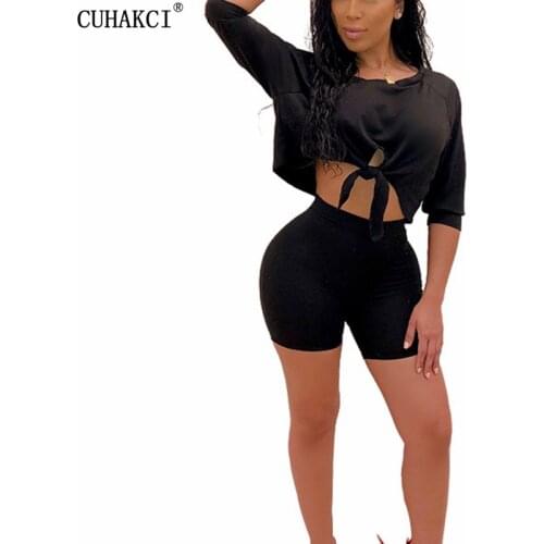 CUHAKCI 2021 Women Sets Summer Tracksuits Sportswear Casual Fitness Half Sleeve T-Shirts Shorts Suit Two Piece Set High Waist
