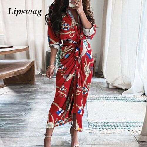 Women Spring Long Sleeve Print Slim Party Dress Summer Autumn V-Neck Tie-Up Belt Dress Fashion Sexy Pleated Split Ladies Dresses