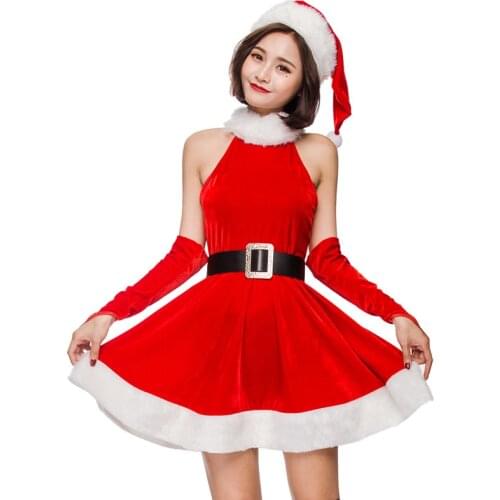 Ladies Christmas Santa Claus Velvet Dress Outfit Gift Costume Women Adult XMAS Fancy Dress