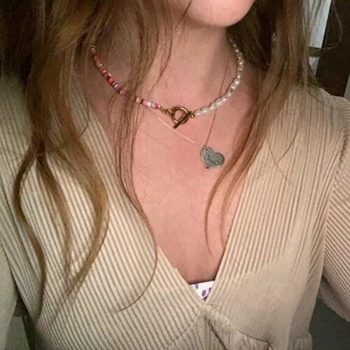 2021 New Fashion Baroque Pearl Chain Necklace Women Collar Wedding Punk Toggle Clasp Circle Lariat Bead Choker Necklaces Jewelry