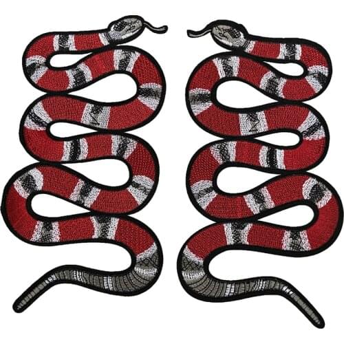 1 Set Red Embroidered Snake Patches Iron on Embroidery Appliques for Jackets Jeans