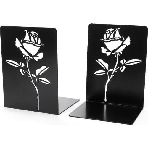 2PCS/Pair Beautiful Hollow out Rose Flower Shaped Metal Bookends Book Support Stand Desk Organizer Storage Holder Shelf
