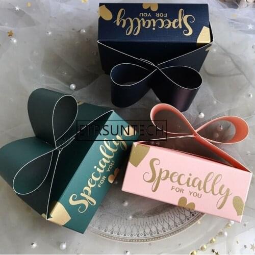200pcs Bow Knot Candy Box Wedding Birthday Christmas Event Party Favors Chocolate Cookies Sweet Gift Packaging Box