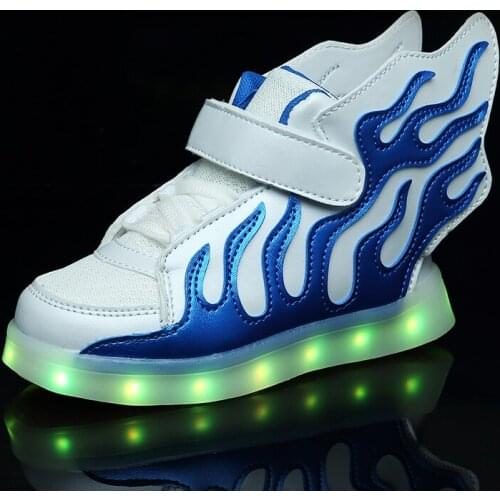 2018 New Blue Kids Shoes Boys Girls Fashion LED Lights USB toddler Luminous Wings Sneakers Children Comfortable Flats Sports